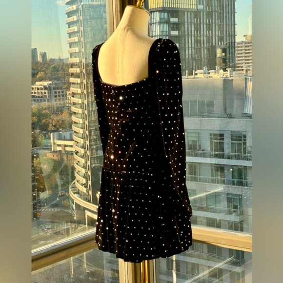 🆕 SELF-PORTRAIT 🧿 NWOT Black Velvet Diamante Mini Dress - Picture 11 of 16